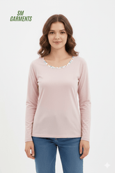 WOMENS NECK PRINT FULL SLEEVE T SHIRT - Smgarment's